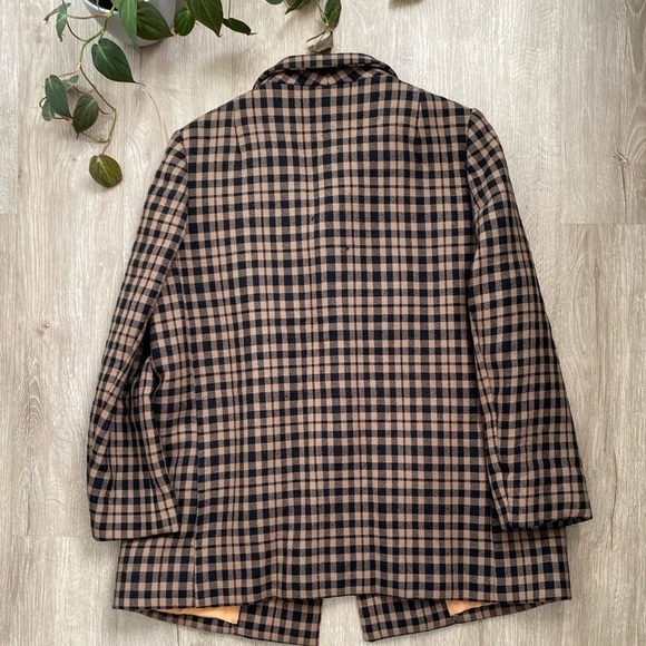 Vintage Wool Plaid Brown Black Pea Coat Buttons Union Made - Picture 10 of 14